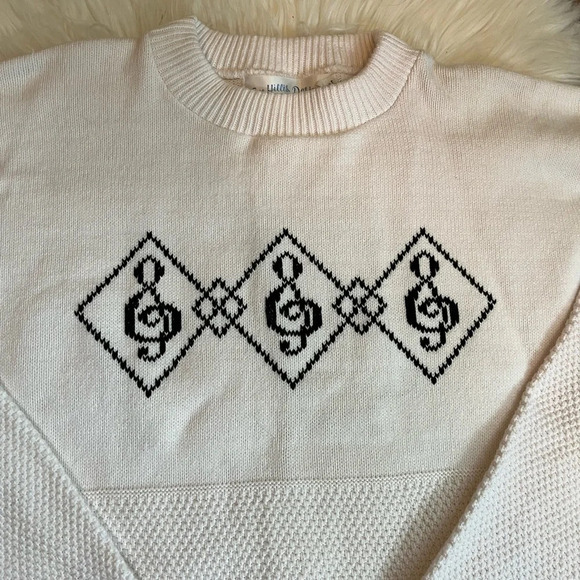 Vintage Music Note Treble Cleft 3D Knit Sweater Size Medium - Picture 3 of 7